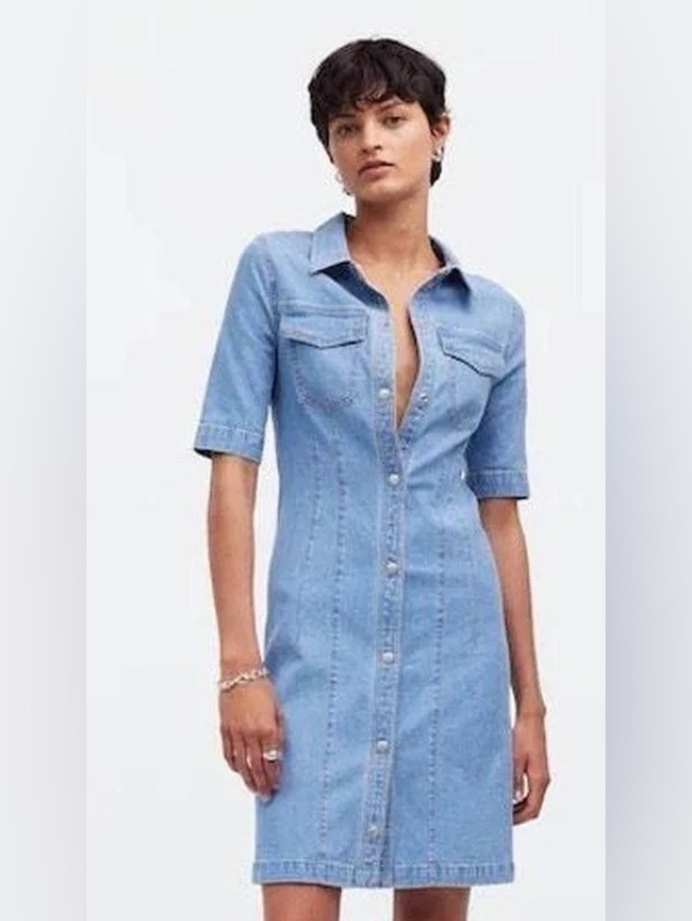 Madewell Light Blue Denim Cotton Snap-Front Shirt Dress Women’s 12